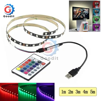 

USB LED Strip lamp 5V 5050 60SMD/M RGB LED Strip Light Bar TV Back Lighting Kit + 24 bits USB Remote Control Diop ship