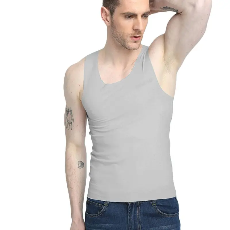 6EE1300394-GY-2XL Мужские майки из модала, очень эластичные майки, мужские футболки без рукавов, летние спортивные майки, быстросохнущие M-3XL - Цвет: 6EE1300394-GY-2XL