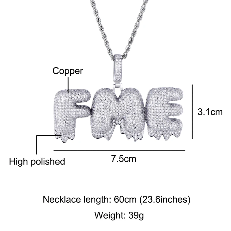 Хип хоп Iced Out Bubble Letters пользовательское имя кубический циркон капельные Подвески на цепочках и ожерелья для мужчин ювелирные изделия с теннисная цепочка