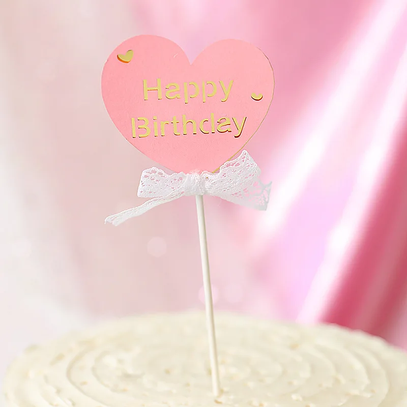 Romantic Mesh Pearl Lace Love Heart Theme Happy Birthday Cake Topper Wedding Valentine's Day Sweet 16 Party Decorations - Цвет: PinkHT