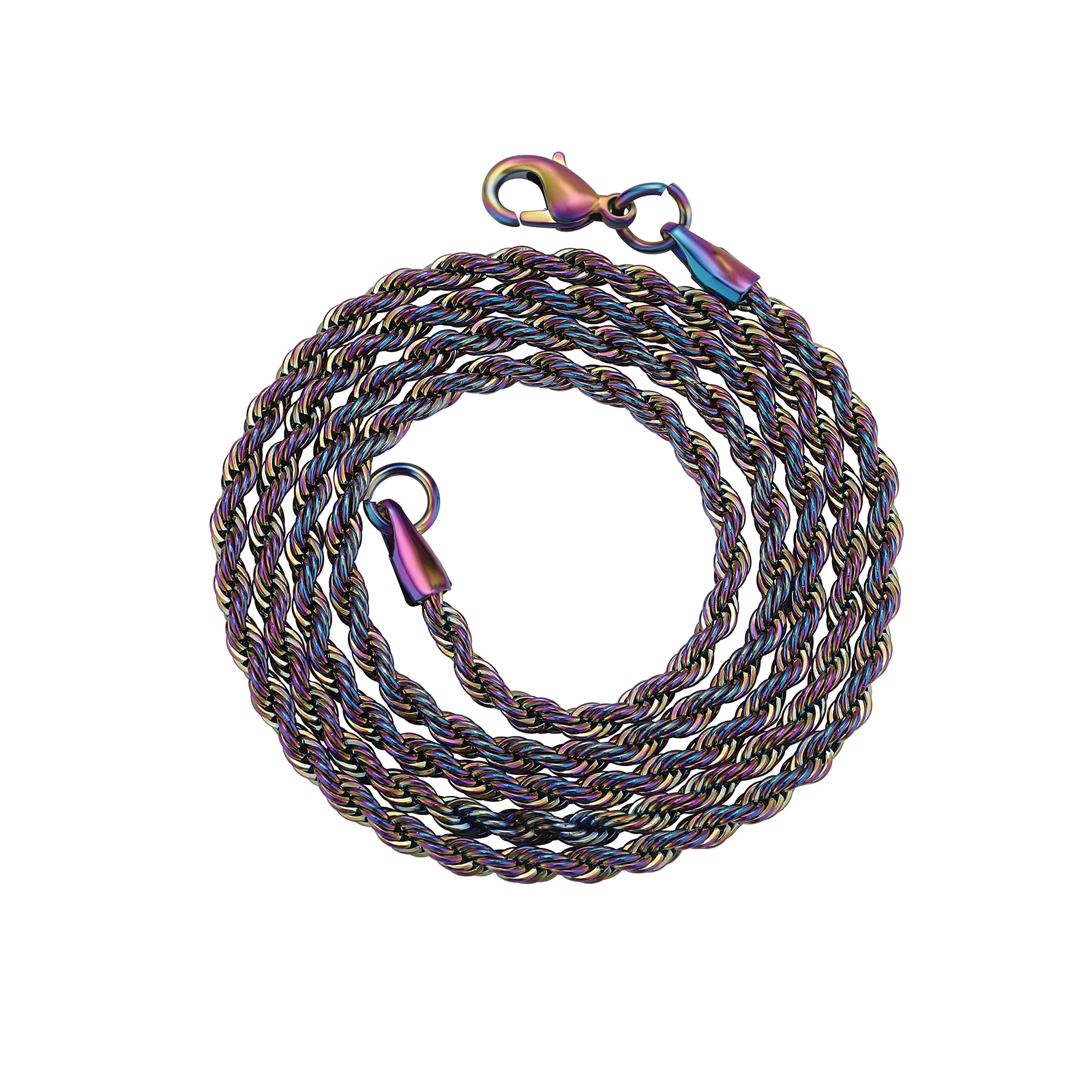 GUCY Steel Rainbow Plated Basic Necklace Chain Wholesale Stainless Steel Rope Hip Hop Necklaces Chains