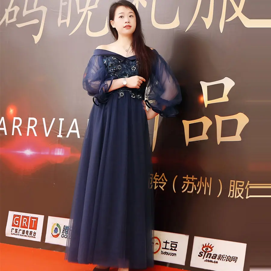 Платья для выпускного вечера с открытыми плечами Robe De Soiree темно-синие элегантные женские вечерние платья DX063 размера плюс вечернее с вырезом «Лодочка» платье