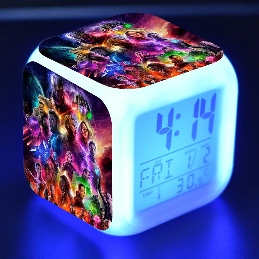 

Marvel Avengers 4 Glowing LED Alarm Clock 7 Color Changing Digital Alarm Clock Thermometer Action Figure Toy For Christmas Gift