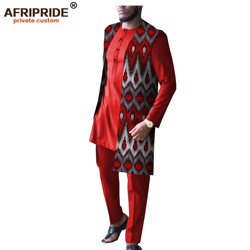 Мужская одежда Дашики в африканском стиле, длинное пальто, куртка+ рубашка с принтом+ штаны, комплект из 3 предметов, традиционная одежда A1916009 - Цвет: 297X3