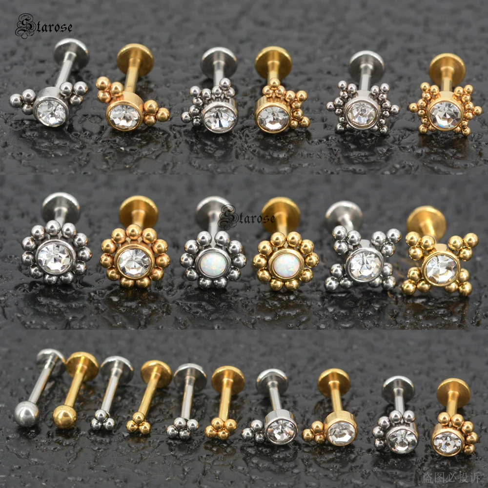 1 Stück 1,2 x 6/8 mm G23 Titanbasis Edelstahl Ohrstecker Lippe Labret Piercing Nase Helix Piercing Conch Tragus Ohrringe flaches Ende – Detail 12