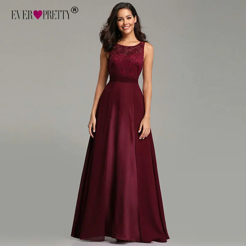 Elegant Prom Dresses Long 2020 Ever Pretty EZ07695 Womens Sexy A-line Sleeveless O-neck Chiffon Lace Cheap Evening Party Gowns