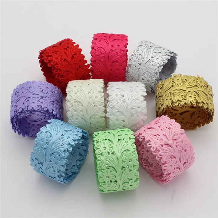 3  5Yard 35mm Flower Vine Ultrasonic Embossing Ribbons DIY Headwear Wedding Gift Wrapping Clothing Accessories Lace Satin Ribbon