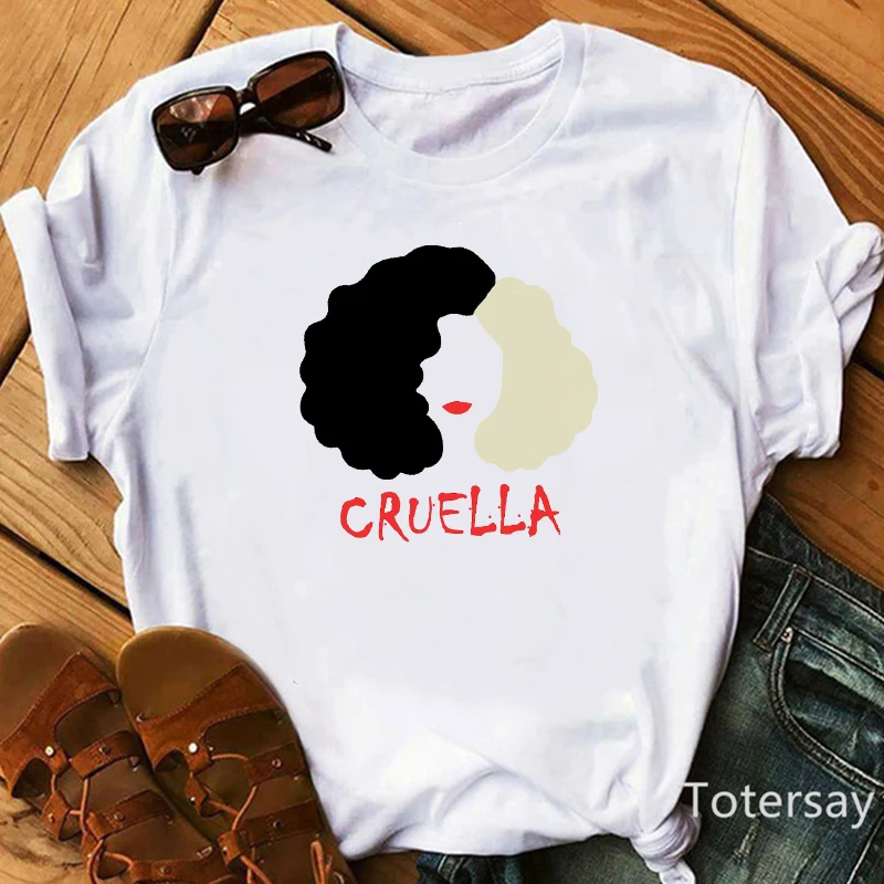 Women T Shirts Cruella De Vil Dogs Graphic T-shirt Female Clothes  Funny Cartoon T shirt Summer Tops Casual Oversized