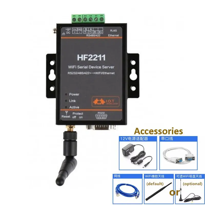 Serial Server RS232/485/422 to Wifi Ethernet rtu Networking Communication Equipment HF2211 Serial Server RS232/485/422 to Wifi Ethernet rtu Networking Communication Equipment HF2211