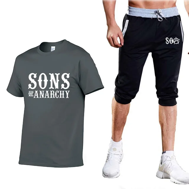 Летний мужской костюм для детей SOA Sons of anarchy одноцветная Повседневная футболка с