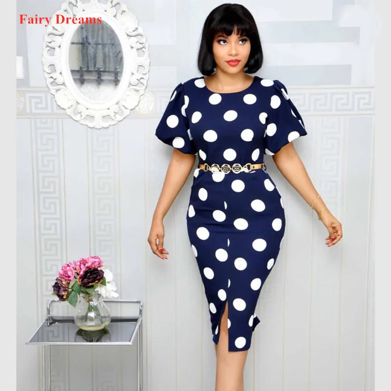 

2019 African Dresses Women Dot Print Blue Dashiki Ankara Bandage Dress Ropa Dama Plus Size African Clothing Fairy Dreams