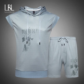 

2020 Summer Vest Set Men Sleeveless Tracksuits Two Piece Tops + Shorts Suit Sportswear Set Mens Shorts Sets Male Tracksuit