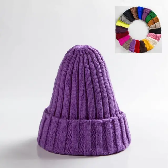 Unisex Hat Cotton Blends Solid Warm Soft HIP HOP Knitted Hats Men Winter Caps Women's Skullies Beanies For Girl Wholesale шляпа purple