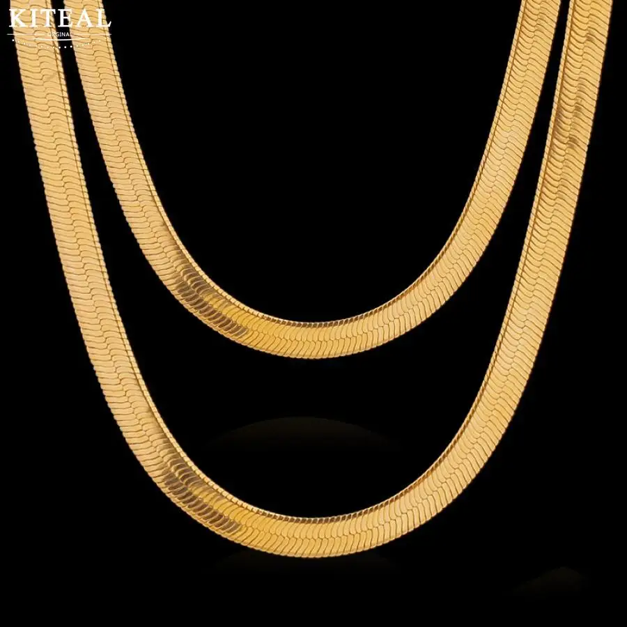 Серебряное и золотое ожерелье 18KGP 5 мм 6 60 см 50 плоская змея Chian хип хоп ювелирные