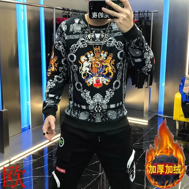 

Add hair thickening character of new fund of 2020 autumn winters heavy crown digital sets men round collar fleece male tide of c