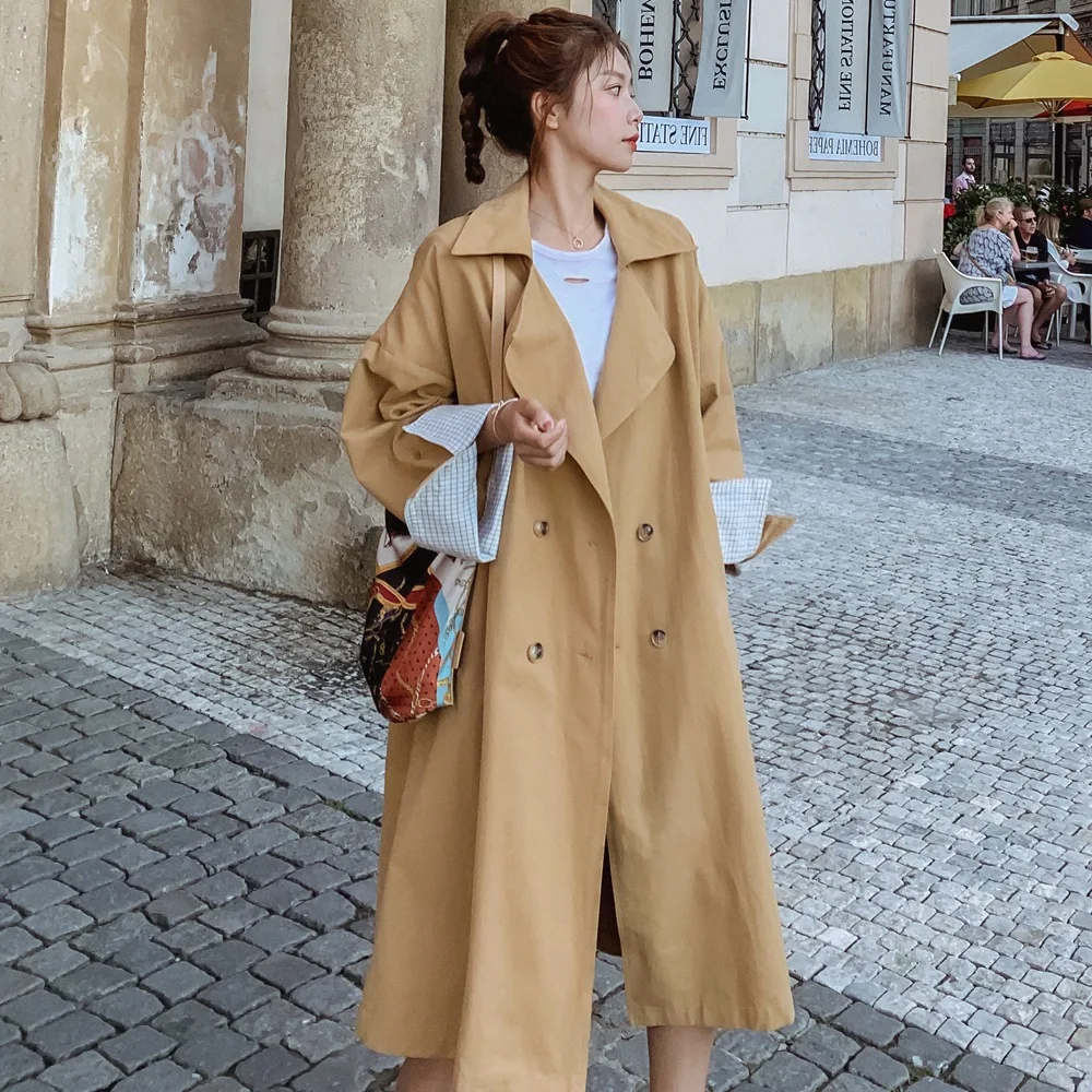 

Photo Shoot INS Fashionable Coat 2019 Autumn New Style WOMEN'S Dress Retro Oversize Loose Cuff Joint Trench Coat