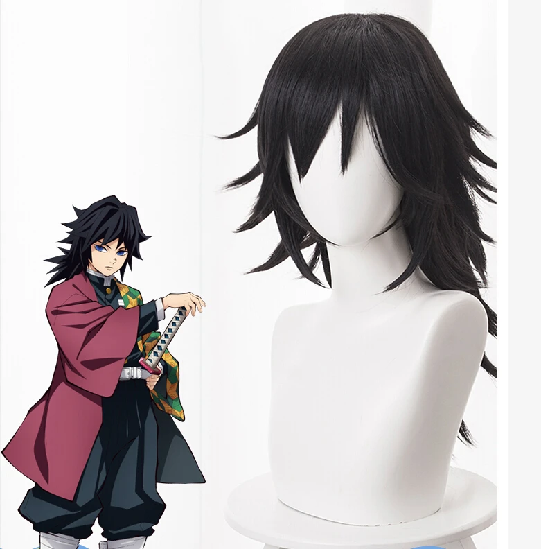 

Demon Slayer Kimetsu no Yaiba Tomioka Giyuu Cosplay Wig 50cm Short Black Heat Resistant Synthetic Hair Halloween Cosplay Wig