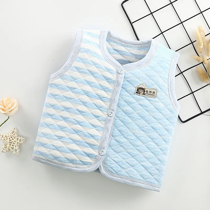 Sky blue breastmark Чистый хлопок, Детский Теплый жилет, уплотненный детский жилет на пуху, детский жилет-кардиган - Цвет: Sky blue breastmark