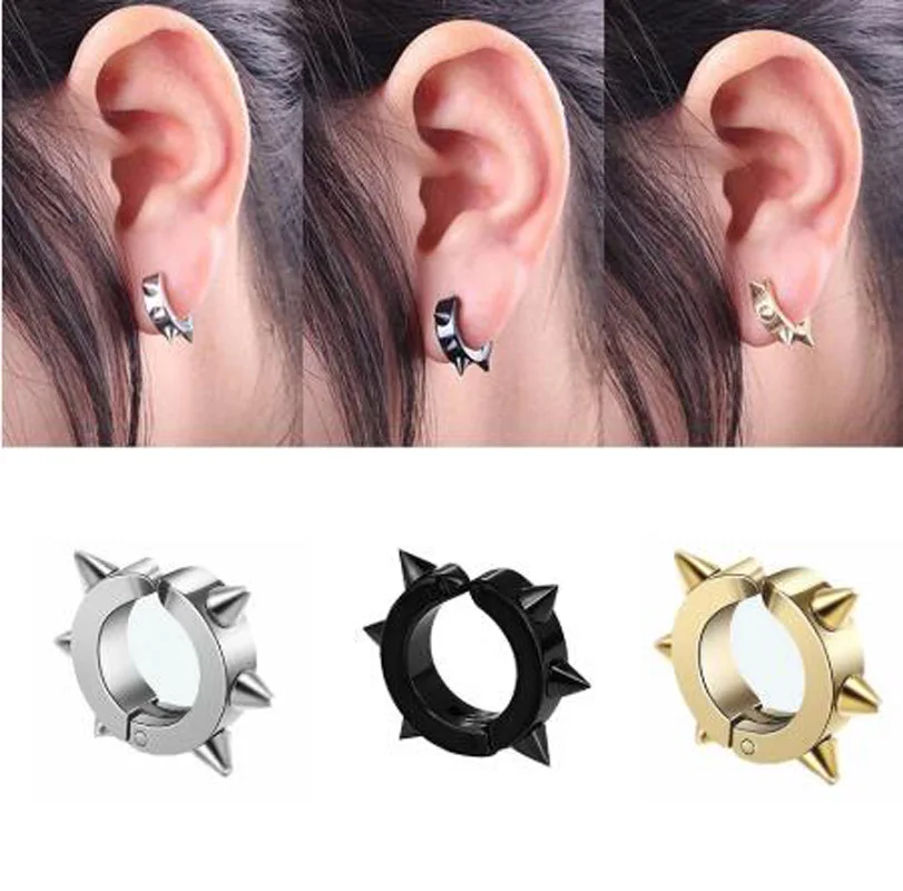 1 Pcs titanium steel Ear Clip Non Piercing Fake Round Earrings for Woman Man Personality Fashion Jewelry Punk Rock Style ear clip earrings,clip earrings,ear clip,ear accessories