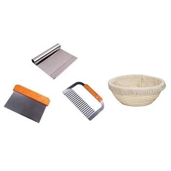 

3Pcs Durable Stainless Steel Pizza Dough Fondant Scraper Cutter Cake & 1set Bread Proofing Basket