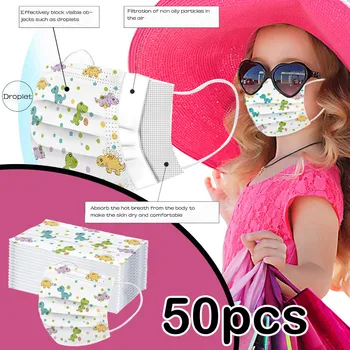 

50PC Children's Mask Unisex Non-woven fabric cartoon print 3Ply windproof Dustproof Protective Earhook Face Mask mascarilla