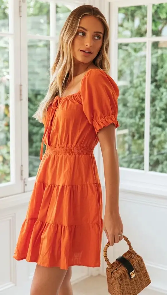 Solid Elegant Woman Mini Dress Square Collar Puff Sleeve Vintage Chic Vestidos Summer Casual High Waist Ladies Short Dress