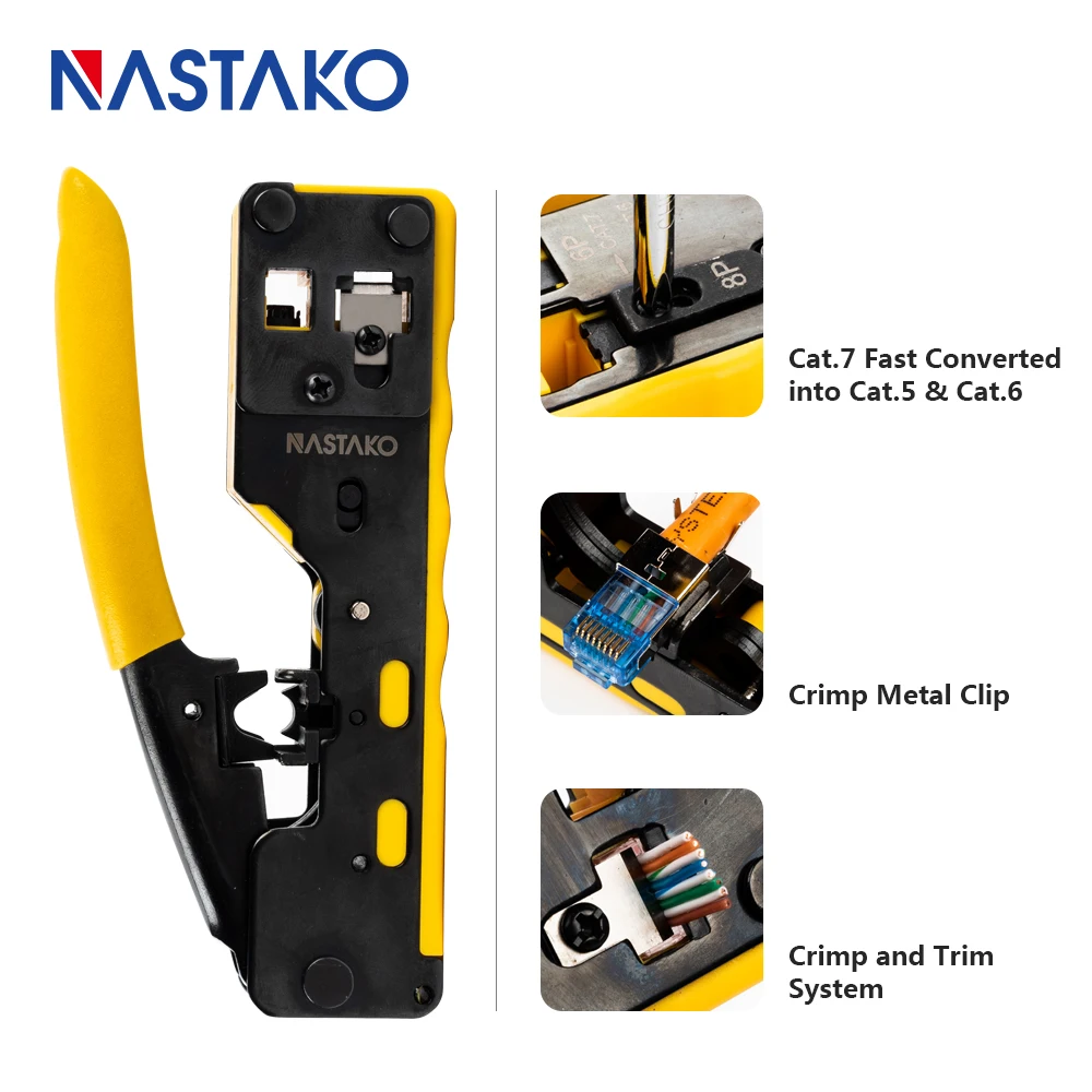 All in one EZ RJ45 Tool Network Crimper Cable Crimping Tools for RJ45 Cat7 Cat6 Cat5 RJ11 RJ12 Modular Plugs Metal Clips Pliers
