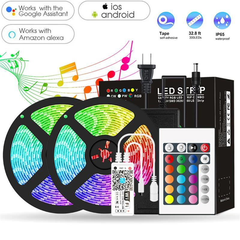 

Wireless Smart Phone WIFI Control RGB LED Light Strips Ribbon 5M 10M Diode Tape Neon 5050 DIY Ambilight Works with Alexa IFTTT