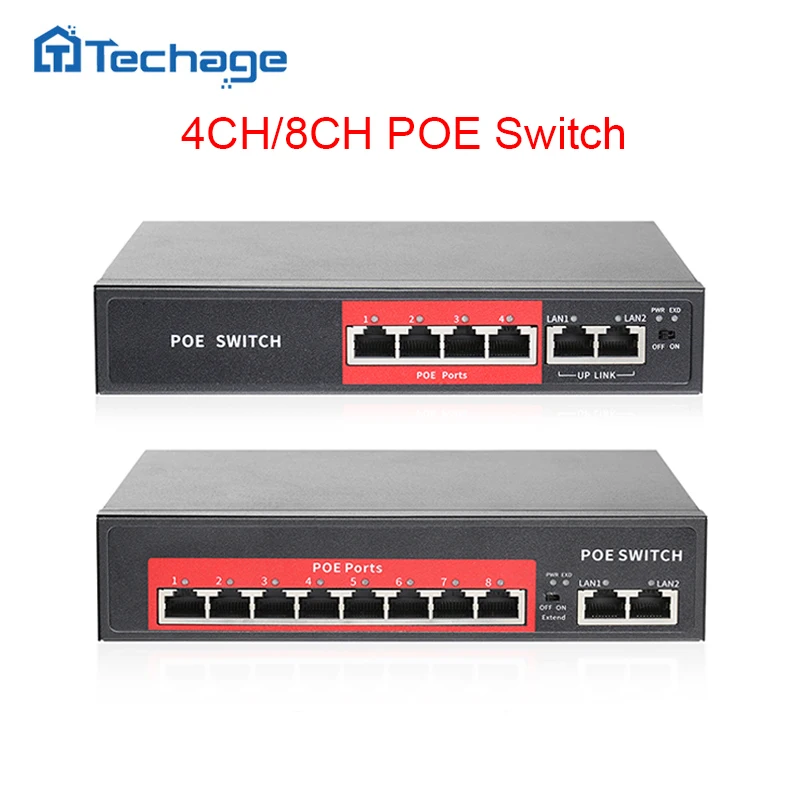 Techage 4CH 8CH 48V Сетевой переключатель POE с 10/100 Мбит/с IEEE 802,3 af/по Ethernet ip-камера/Беспроводная AP/CCTV камера системы