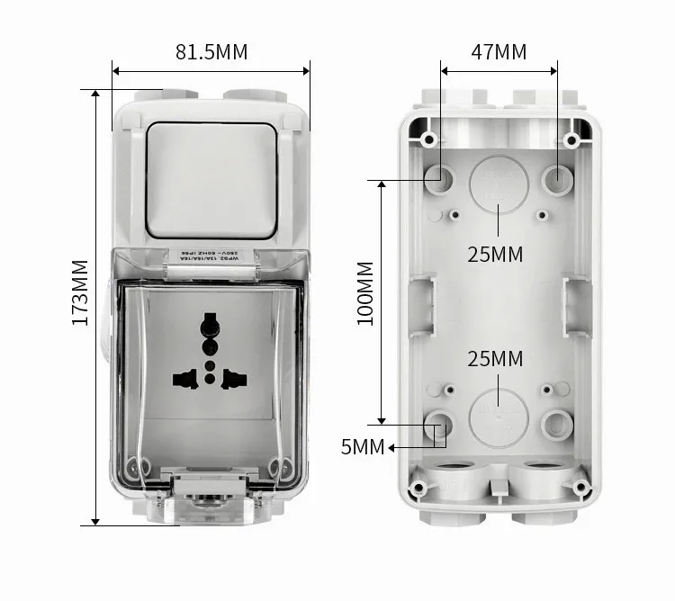 Tomada de Parede Interruptor de Luz à Prova de Intempéries ao ar Livre à Prova Tomada Água Padrão Elétrica Aterrada P56 d' 4 P56 Tomada de Parede tomada interruptor de
