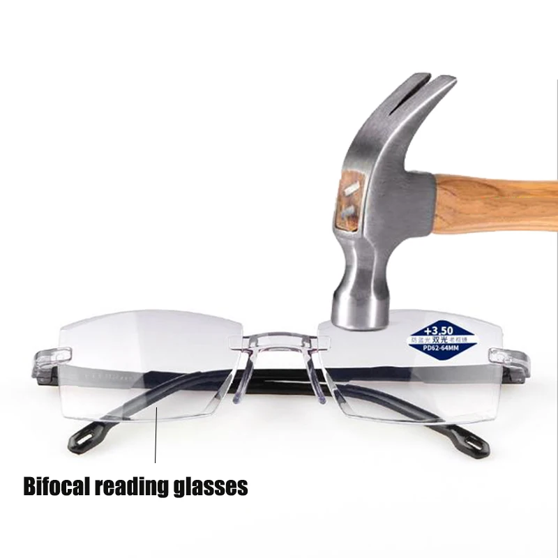 

Anti Blue Light Blocking Rimless Reading Glasses Women Men computer Square Frameless Bifocal Presbyopic Glasses+1.0 1.5 2 2.5 4