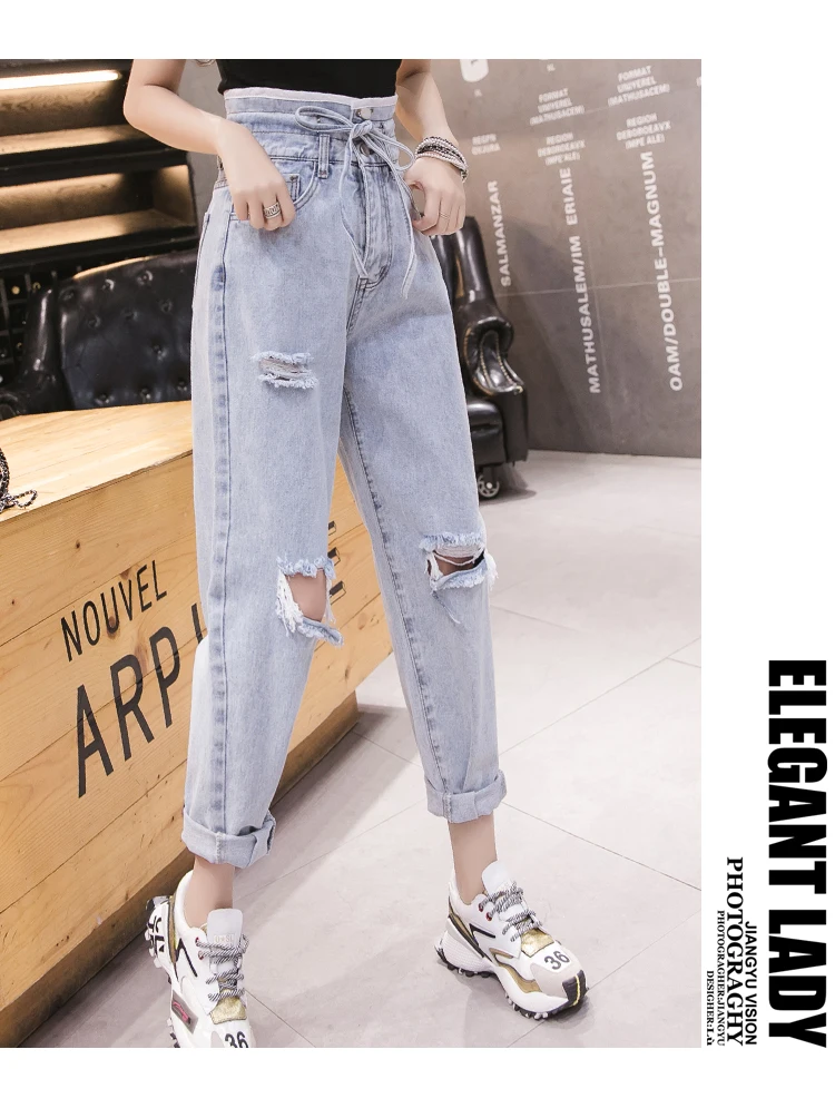 JUJULAND Summer Ripped Boyfriend Jeans For Women Loose Vintage High Waist Jeans Plus Size Jeans Pantalones Mujer Vaqueros 8583