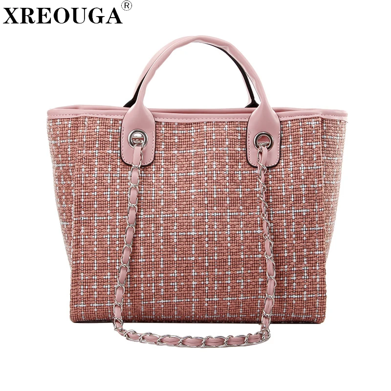 

Fashion Women Sling Shoulder Handbag Large Capacity Tweed Crossbody Travel Tote Bags PU Leather Weekend Duffel Messenger Bag