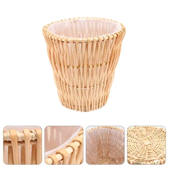 

1PC Wicker Garbage Can Wastepaper Basket Woven Rubbish Basket Rattan Woven Basket for Home Dorm Cafe