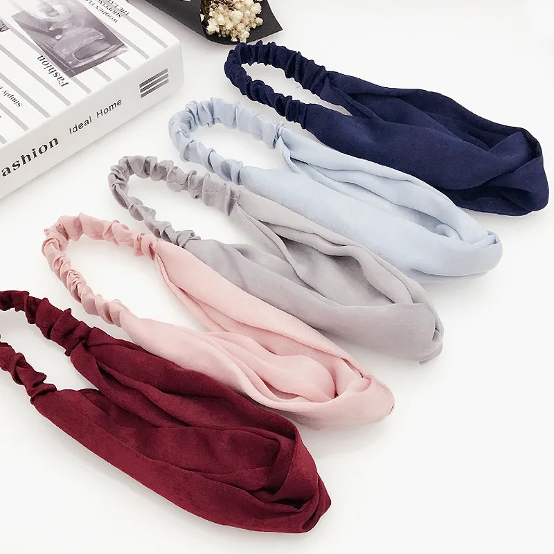 

High quality wild fashion solid color fabric simulation silk hair band ice silk cross headband headband headwear