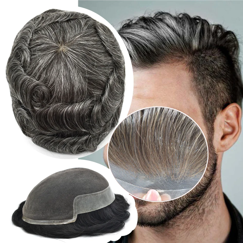 

Парик для мужчин Eeka Hair, французское кружево, настоящие человеческие волосы, швейцарское кружево спереди, поли покрытие сбоку и сзади, система натуральных волос BX2