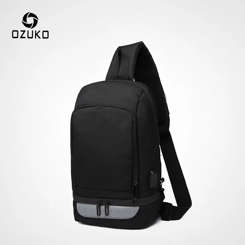 OZUKO многофункциональные сумки через плечо для мужчин, зарядка через Usb, нагрудный пакет, водоотталкивающая мужская сумка-мессенджер, повседневная сумка на плечо