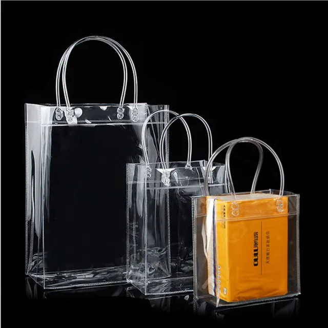 10pcs/20pcs/lot Transparent soft PVC gift tote packaging bags with hand loop, clear Plastic handbag, cosmetic bag 1