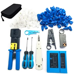 Terow 11 pçs rede ferramenta de friso alicate conjunto cabeça cristal cabo testador rj45 RG 58/59/62/3c/4c fio stripper rede ferramenta reparo