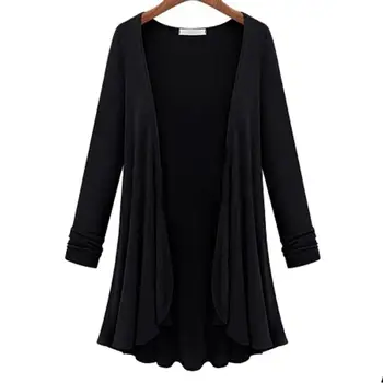 

Women Casual Open Front Long Sleeve Pleated No Draped Hem Casual, Party Solid Knit Spring Cardigan Slim