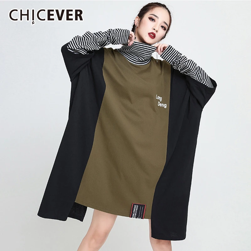 CHICEVER корейский стиль лоскутные платья в полоску хит разноцветное платье Женская