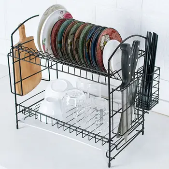 

2 Layer Black Iron Cutlery Stand Shelf Cutlery Dish Rack Kitchen Dish Storage Rack Drain Storage Rack Knife Holder New