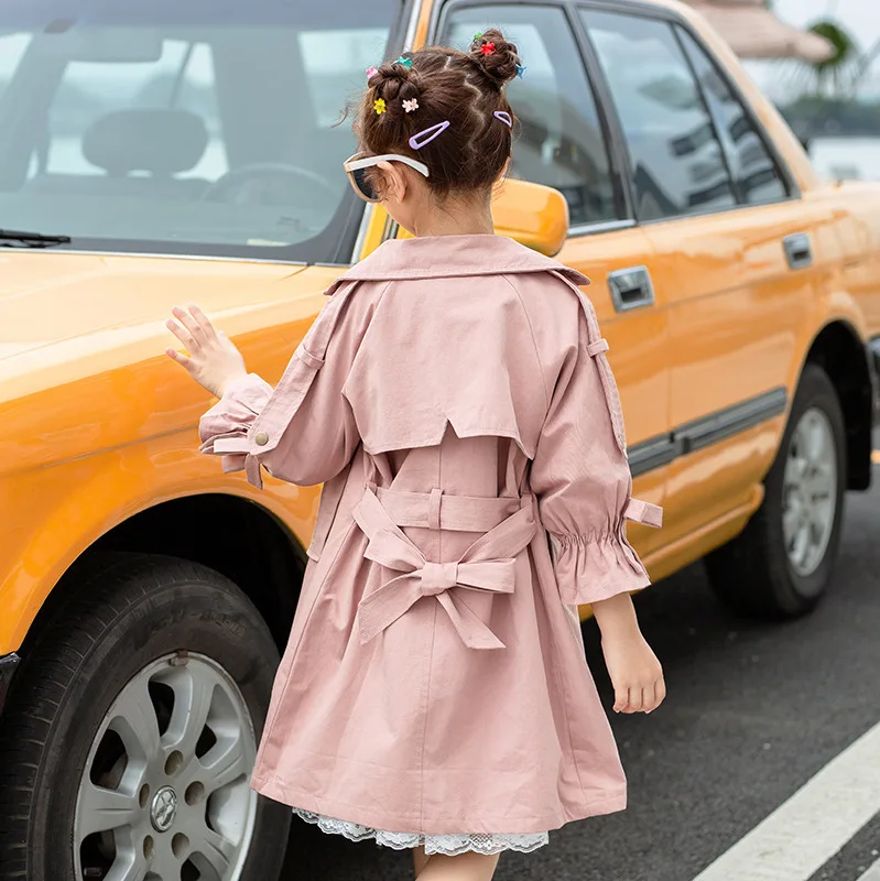 

Childrenswear 2019 Autumn New Style Girls Mid-length Trench Coat Korean-style Big Boy Western Style Fold-down Collar Waist Huggi