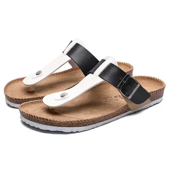 

Summer Men's Cow Suede Leather Mule Clogs Slippers High Quality Soft Cork Two Buckle Slides Footwear for Men Women Unisex 35-45