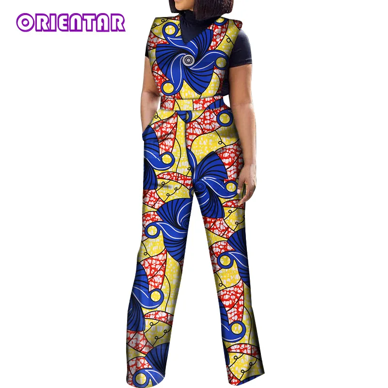 African Jumpsuits for Women V-Neck Sleeveless Autumn Fashion Romper Wide Leg Pants African Batik Wax Print Jumpsuits WY5458 - Цвет: 8