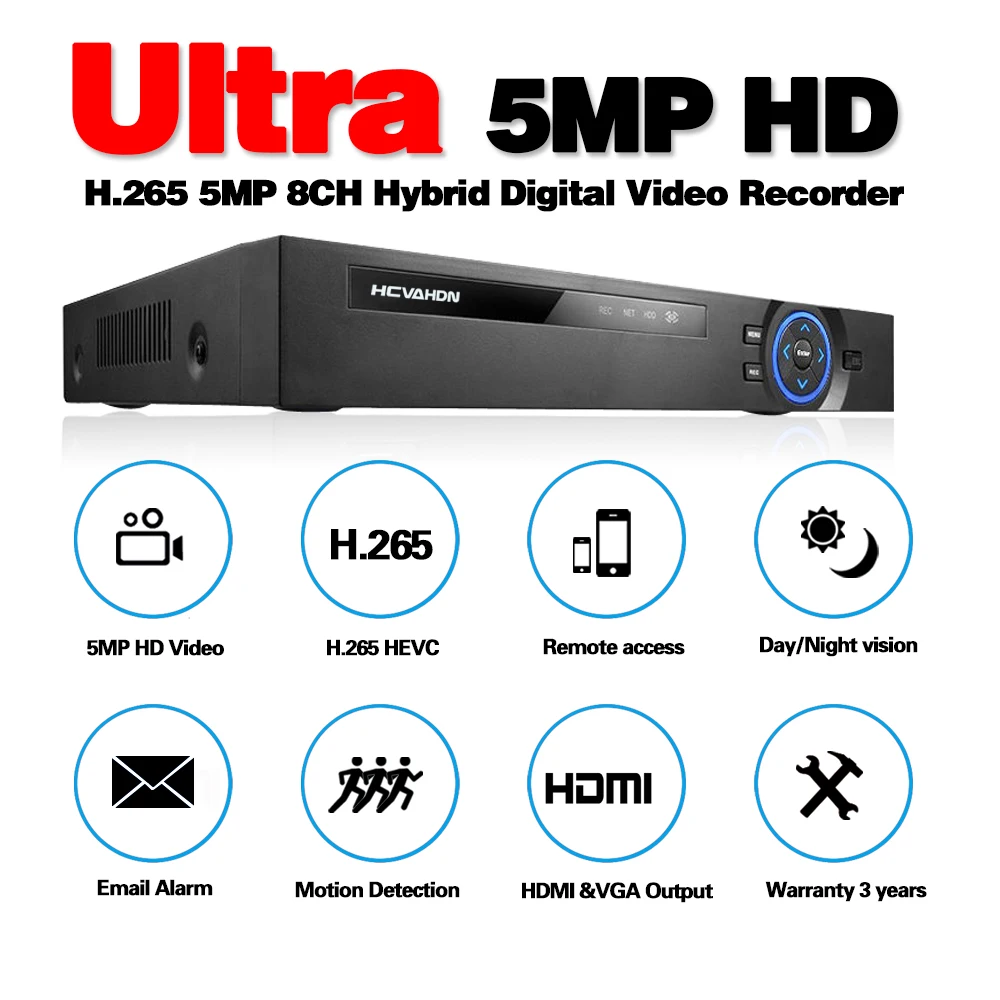 5MP AHD DVR 5in1 H.265 H.264 HDMI Security System CCTV 4CH 8CH 16CH Channel NVR Hybrid AHD 5MP Audio Recorder Mobile HVR RS485