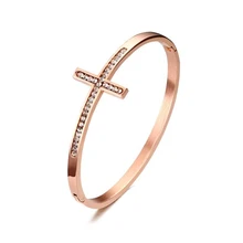 WENDYFO, Новое поступление, женский браслет из розового золота, браслет с крестом, стразы, нержавеющая сталь, христианские браслеты, ювелирное изделие, подарок