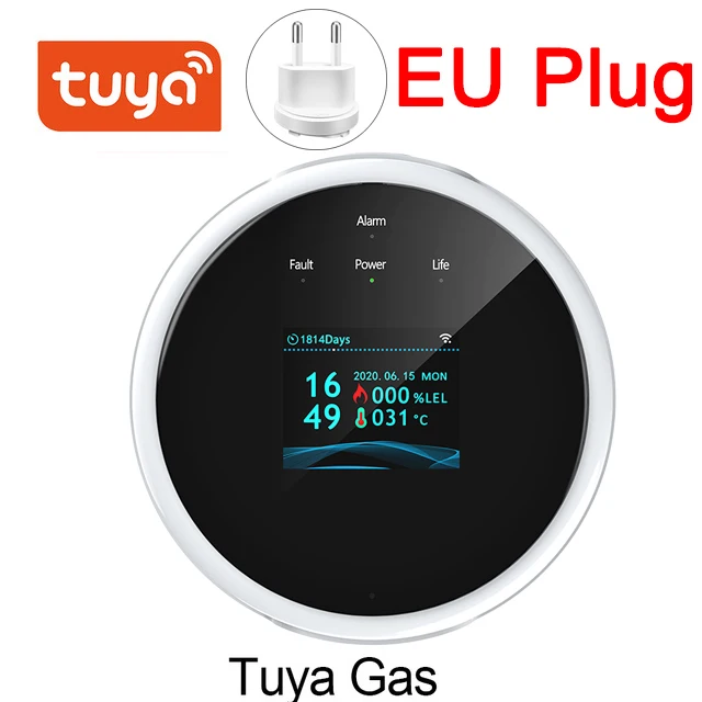 Tuya Smart Wifi Natural Gas Alarm Sensor With temperature function Combustible Gas Leak Detector LCD Display with time display security panic button Alarms & Sensors