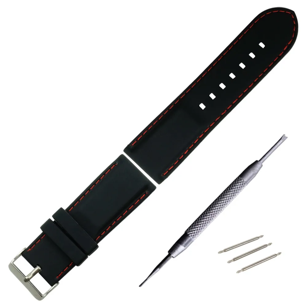 22mm 24mm 26mm 28mm Red white Line Watchband Silicone Rubber Watch band strap Wristband Buckle for PAM free tool | Наручные часы