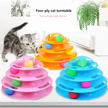 

Blue/Pink/Yellow 4 Levels Pet Cat Toy Tower Tracks Disc Cat Intelligence Amusement Triple Pay Disc Toys Ball Training Amusement